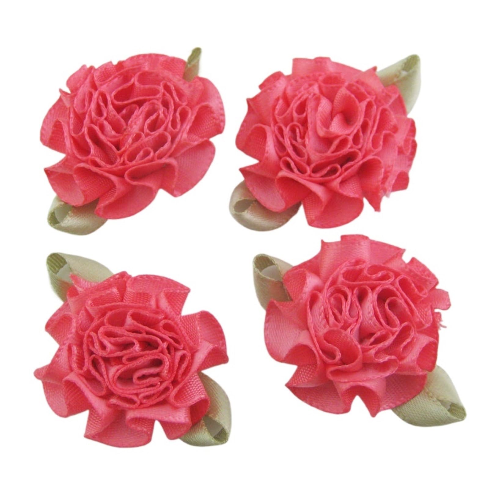 30Pcs About 1" Rosettes Ribbon Flowers With Leaf 30MM Accessories DIY Crafts Sewing(Peach)