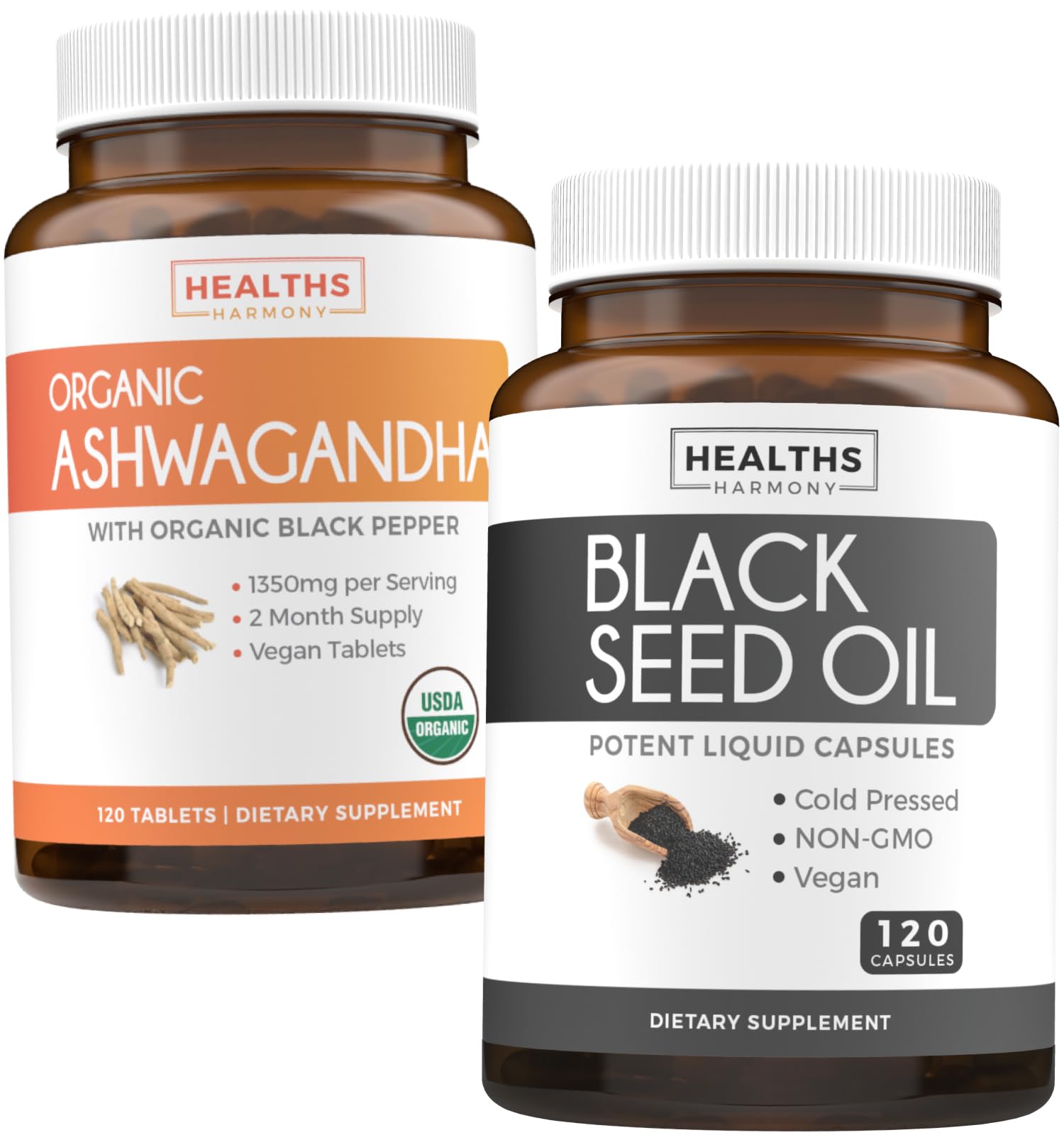 Bundle of Black Seed Oil & Organic Ashwagandha - Renew & Recharge Bundle - Black Seed Oil - 120 Soft-gel Capsules (Non-GMO & Vegetarian) and Organic Ashwagandha Root Powder 1350mg serve (120 Tablets)