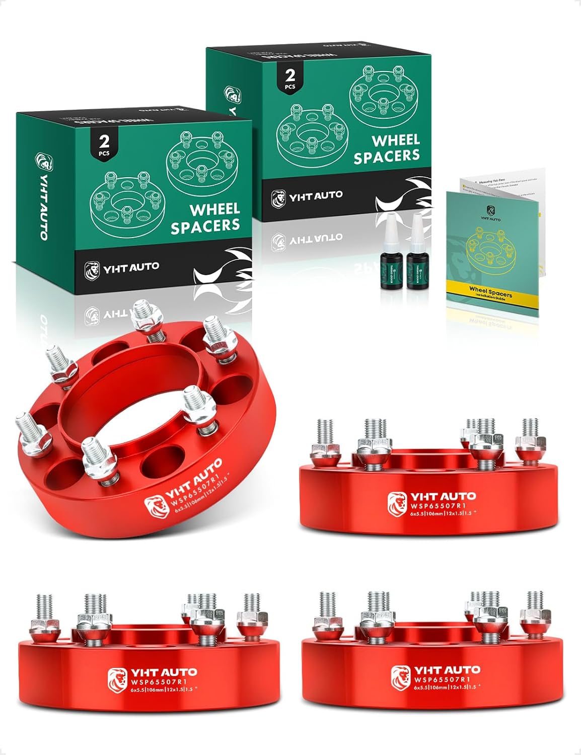 YHTAUTO 6x5.5 Hubcentric Wheel Spacers 1.5 inch Fits Toyota Tacoma Tundra 4Runner FJ Cruiser, Lexus Models, Forged 6x139.7mm Tire Spacers 38mm with M12x1.5 Studs 106mm Hub Bore 4PCS, Red