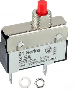 3.5A 3.5 Amps 125/250V AC 50V DC Manual Reset Push Button Thermal Circuit Breaker Overload Protection Quick Connect Terminals Switch for Upright Vacuum Cleaner(1Pack)