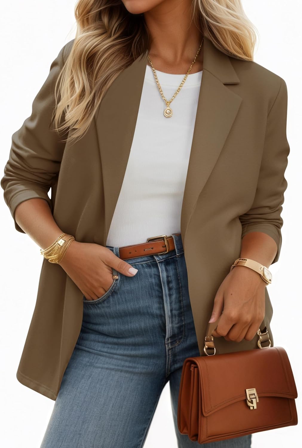 Cicy Bell Womens Casual Knit Blazer Long Sleeve Open Front Blazers Stretchy Work Office Suit Jackets with Pockets