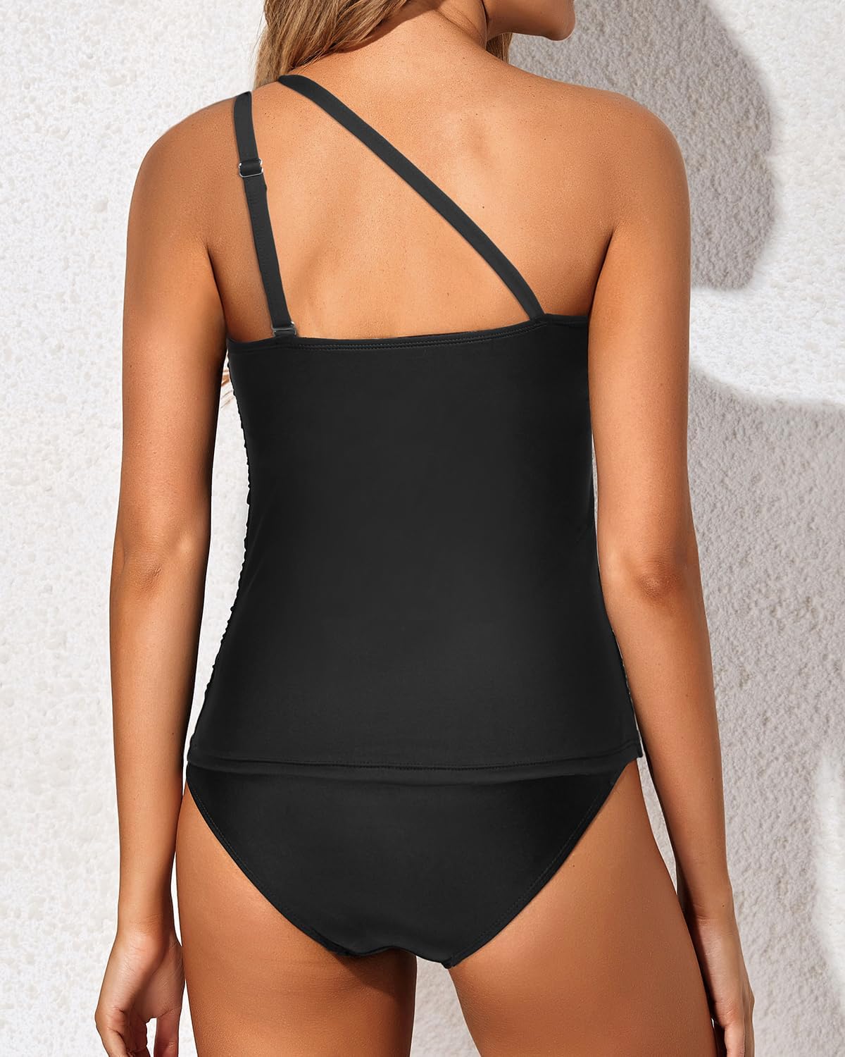 Tempt Me Two Piece Tankini Set Swimsuits for Women Tummy Control Bathing Suit One Shoulder Swimwear with Bikini Bottoms - Image 3