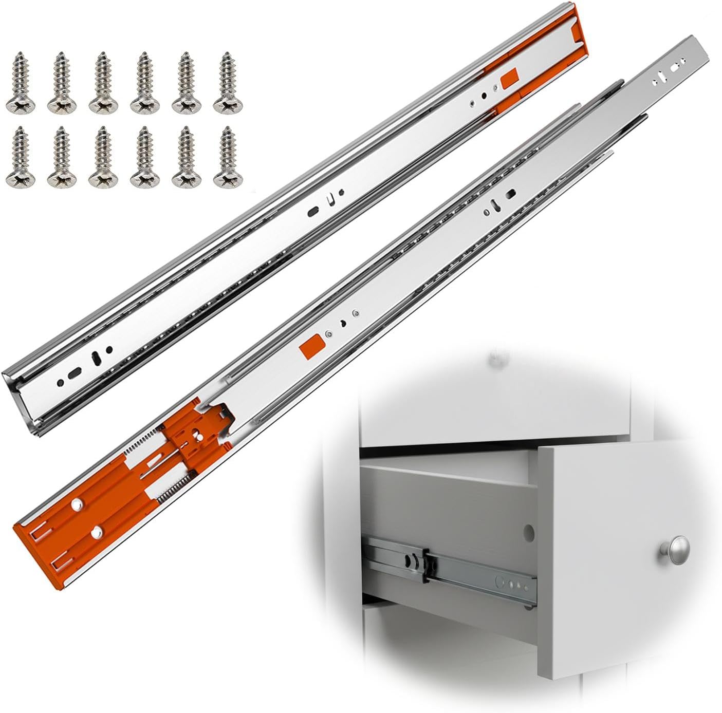 1 Pairs Soft Close Drawer Slides 22 Inch Heavy Duty Drawer Slides Side Mount Dresser Cabinet Rails, Full Extension Slides for Kitchen Cabinet, 100LB Capacity Drawer Runners, Anti-Rust & Long-Lasting