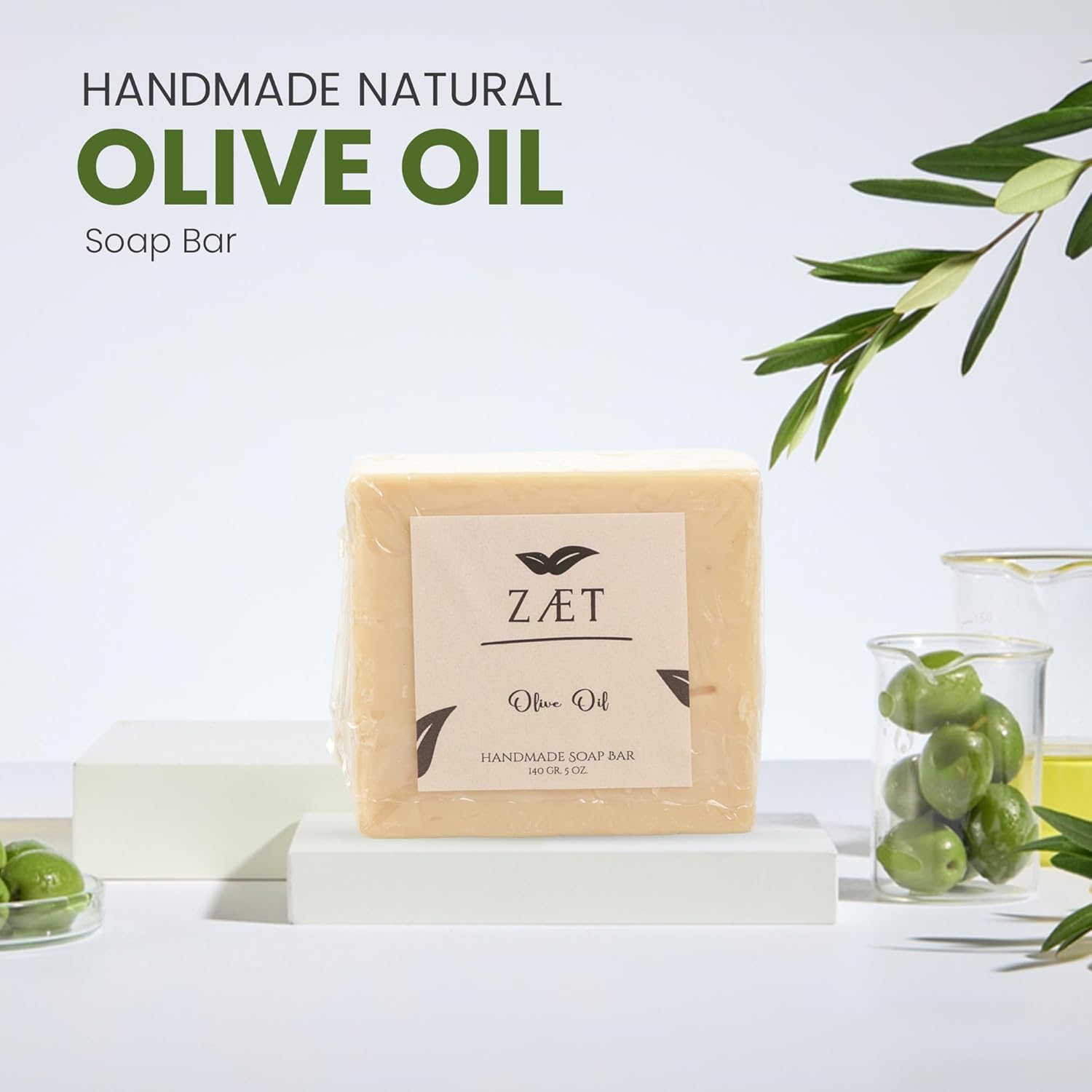 Olive Oil Handmade Soap Bar for Face and Body – Unscented, 5 oz (Pack of 8) – Natural Alternative for Removing Stubborn Stains – For All Skin Types – Made with Caustic Soda, Palm & Olive Oil