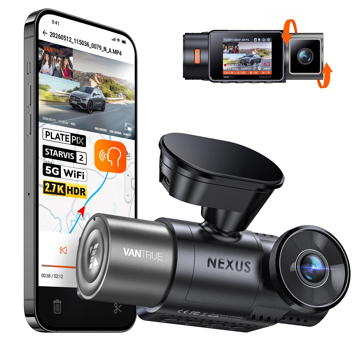 VANTRUE N2X 24年新型モデル STARVIS 2 Amazon.com: Vantrue N2X - Cámara de tablero 2.7K frontal y