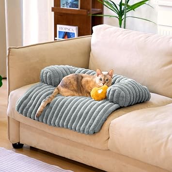 FUNNY FUZZY Pet Couch Cover for Sofa, Calming Dog Bed for Couch, Fluffy Plush Cat Bed Mat for Furniture Protector for Small Dogs and Kitten, 2724 in, Mist Grey