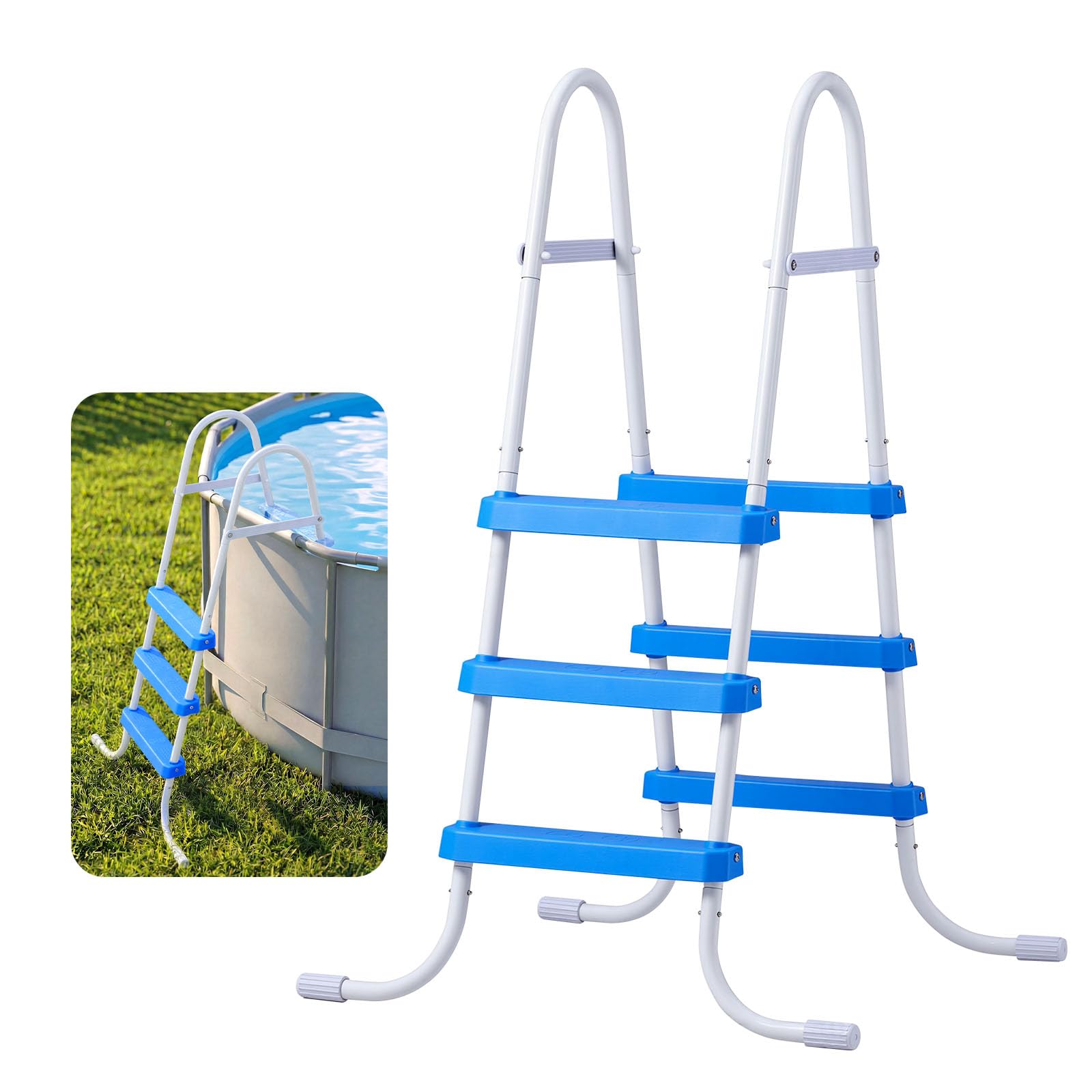 VEVOR Échelle de Piscine Hors Sol 91,4 cm Acier Carbone 3 Marches PP Antidérapantes Capacité Charge 136 kg Blanc Bleu