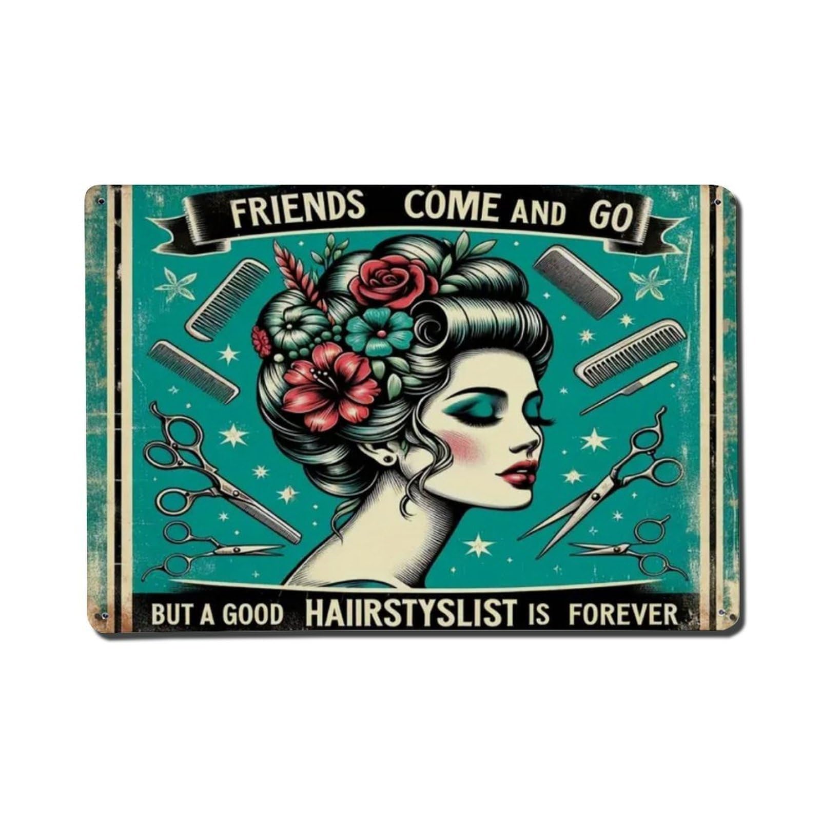 Gentinap Vintage Hair Salon Tin Sign Metal Sign Home Bar Garden Wall Decor Metal Poster 8X8 Inch