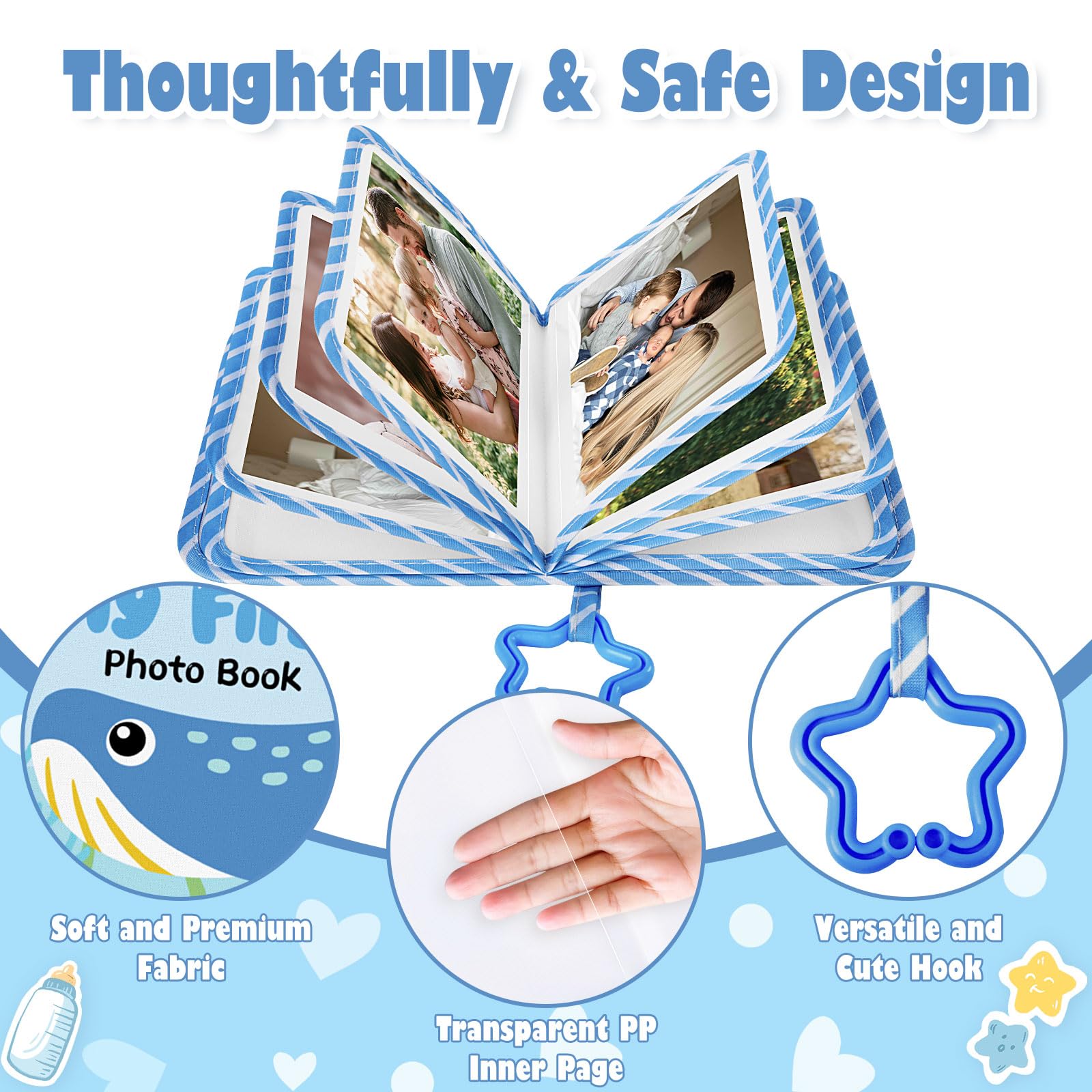 Lanpn My First Baby Photo Album Holds 17 6x4 Photos, Soft Cloth Family Book with Name Card Name Tag Stickers - Image 3