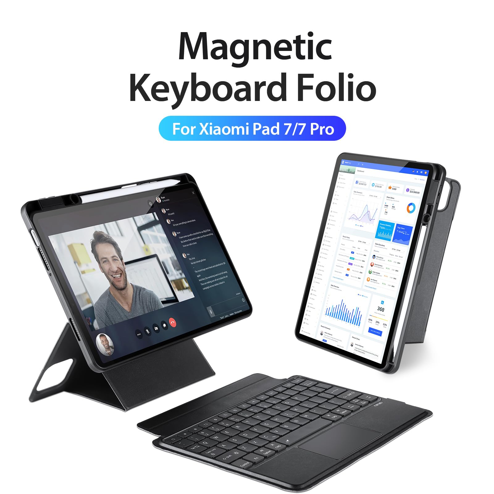 Tastiera Con Touchpad Per Xiaomi Pad 7/7 Pro 11.2” 2025 – Bluetooth, Magnetica, Layout QWERTY, Custodia PU Nera