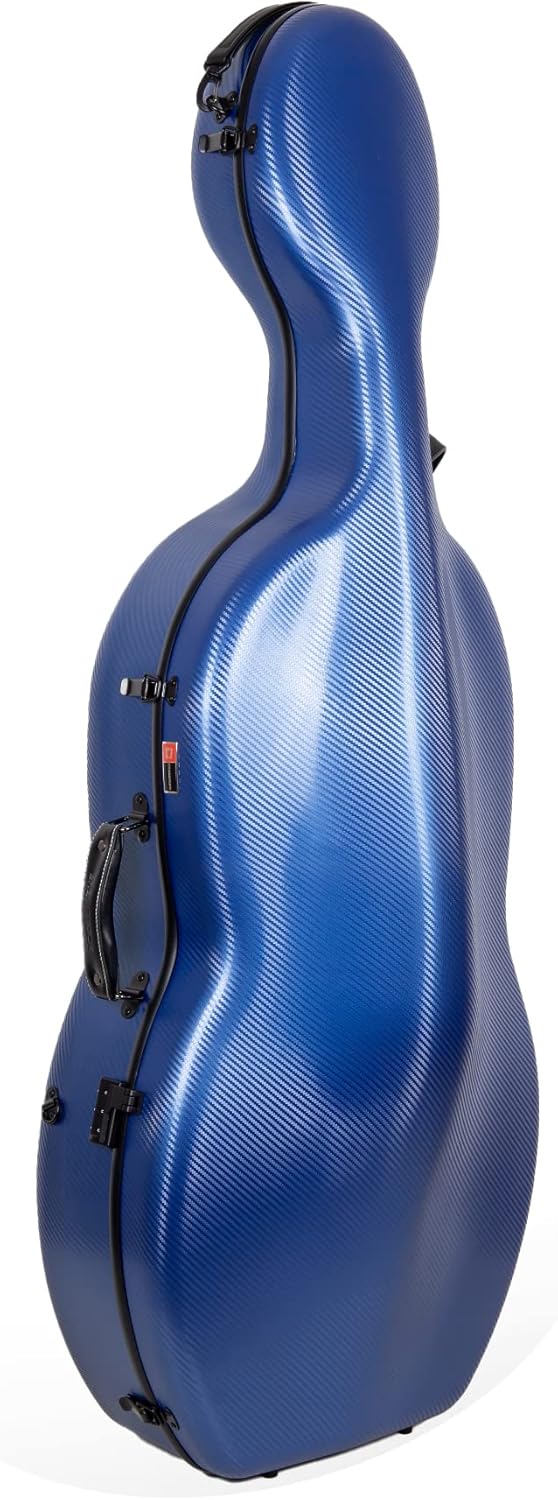 Crossrock 4/4 Cello Case with Wheels – Matte Blue Poly Carbon Shell, Black Velvet Interior, Ergonomic Handles, Music Pouch – Everyday Protection Series
