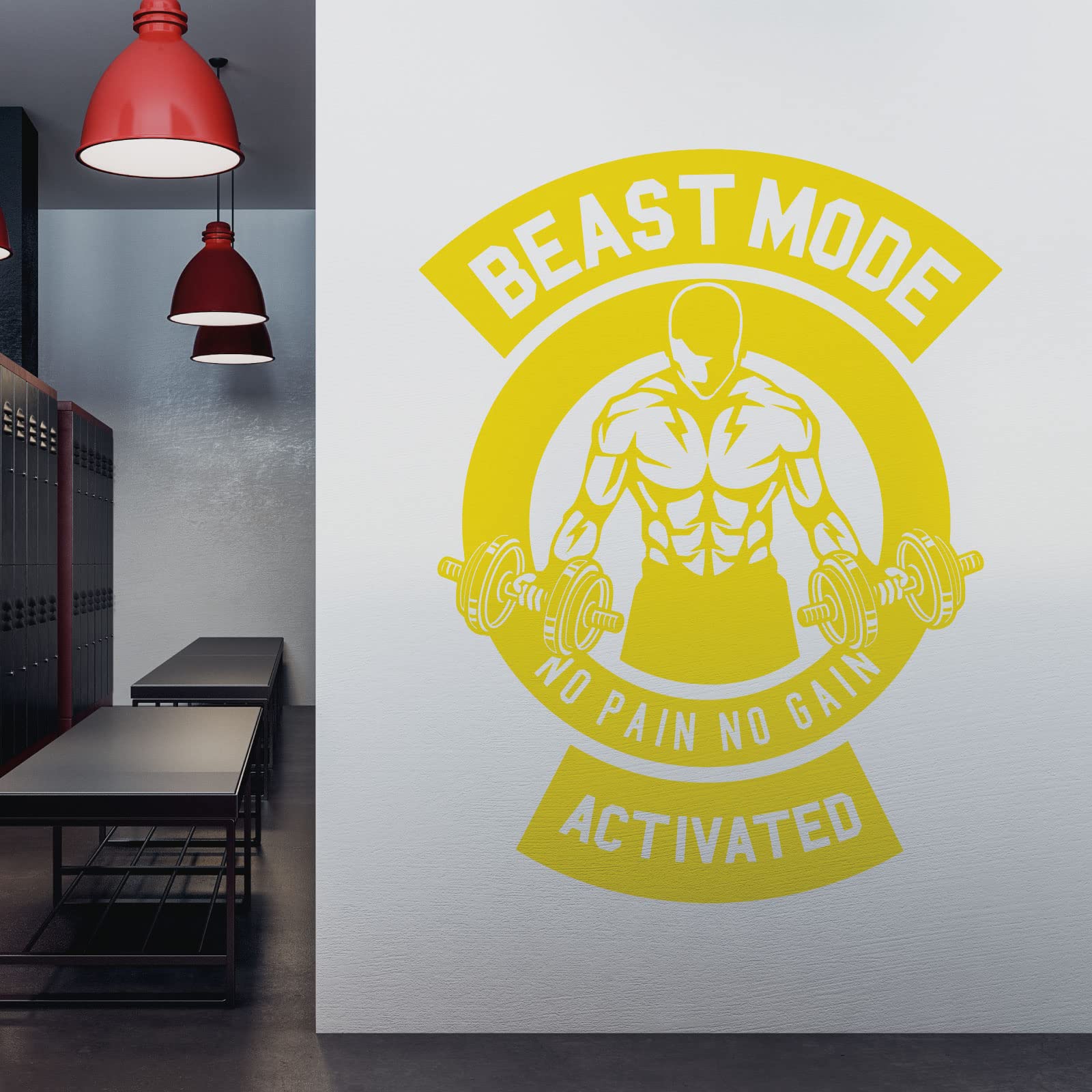 Workout Bodybuilder Beast Mode Activated - Gym Wall Decal Sticker [Large] [Lemon]