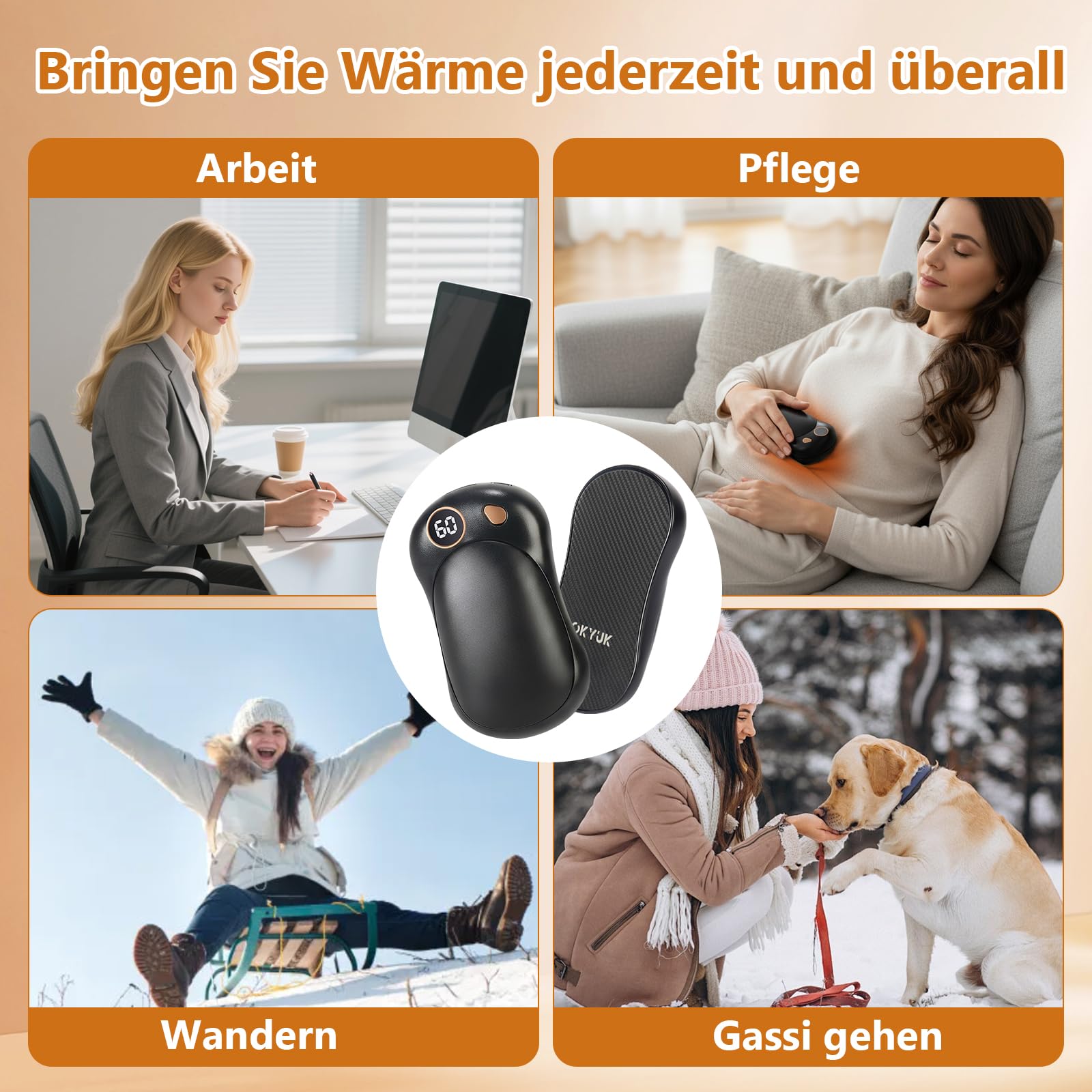 OKYUK Handwärmer 2 Pack, Magnetisches Handwärmer Elektrisch Wiederaufladbar mit 5000 mAh Akkukapazität und 3 Stufen, Kann als Powerbank verwendet Werden, Perfektes für Camping und Geschenke