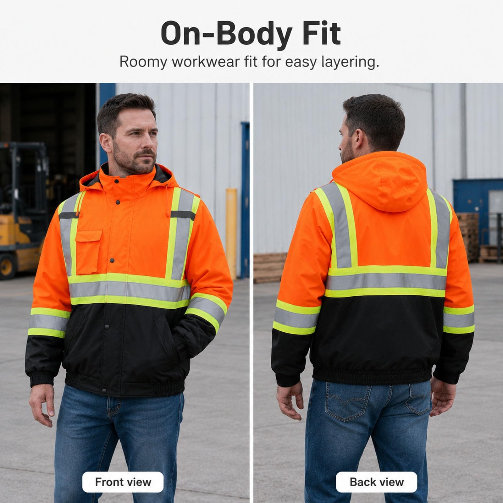Chaqueta Impermeable De Alta Visibilidad Con Capucha Y Diseño Reflectante | Abrigo De Trabajo De Seguridad Cortavientos Con Relleno Grueso De Algodón, Tejido Oxford, Bolsillos, PUños(Yellow,L)