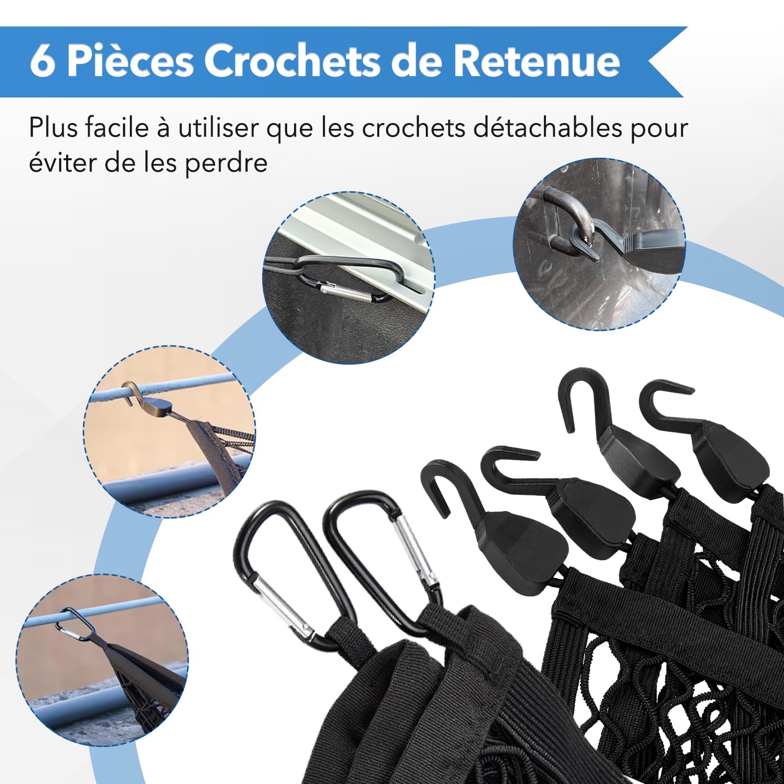 Filets pour Auto, Filet Rangement Van, Elastique Filet de Tension avec Crochets, Filet pour Remorque 1,2 x 1,2 m Extensible Jusqu'à 2,1 x 2,1 m, Filet de Fret pour Pick-up, Camion