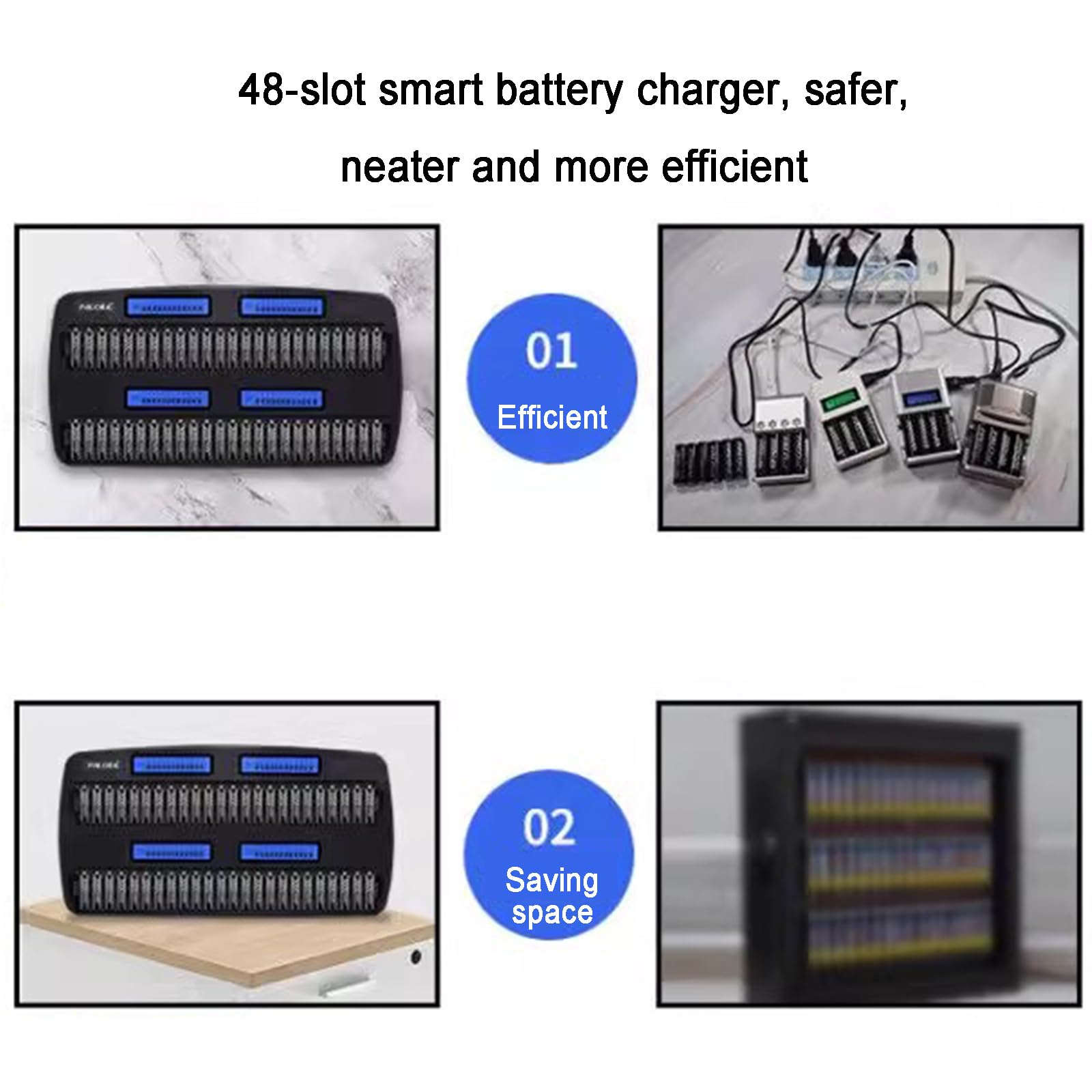 Cargador De Pilas Inteligente AA/AAA De 48 Ranuras, Cargador Rápido Universal con Función De Descarga Y Pantalla LCD para Pilas Recargables AA/AAA NiMH/NiCd
