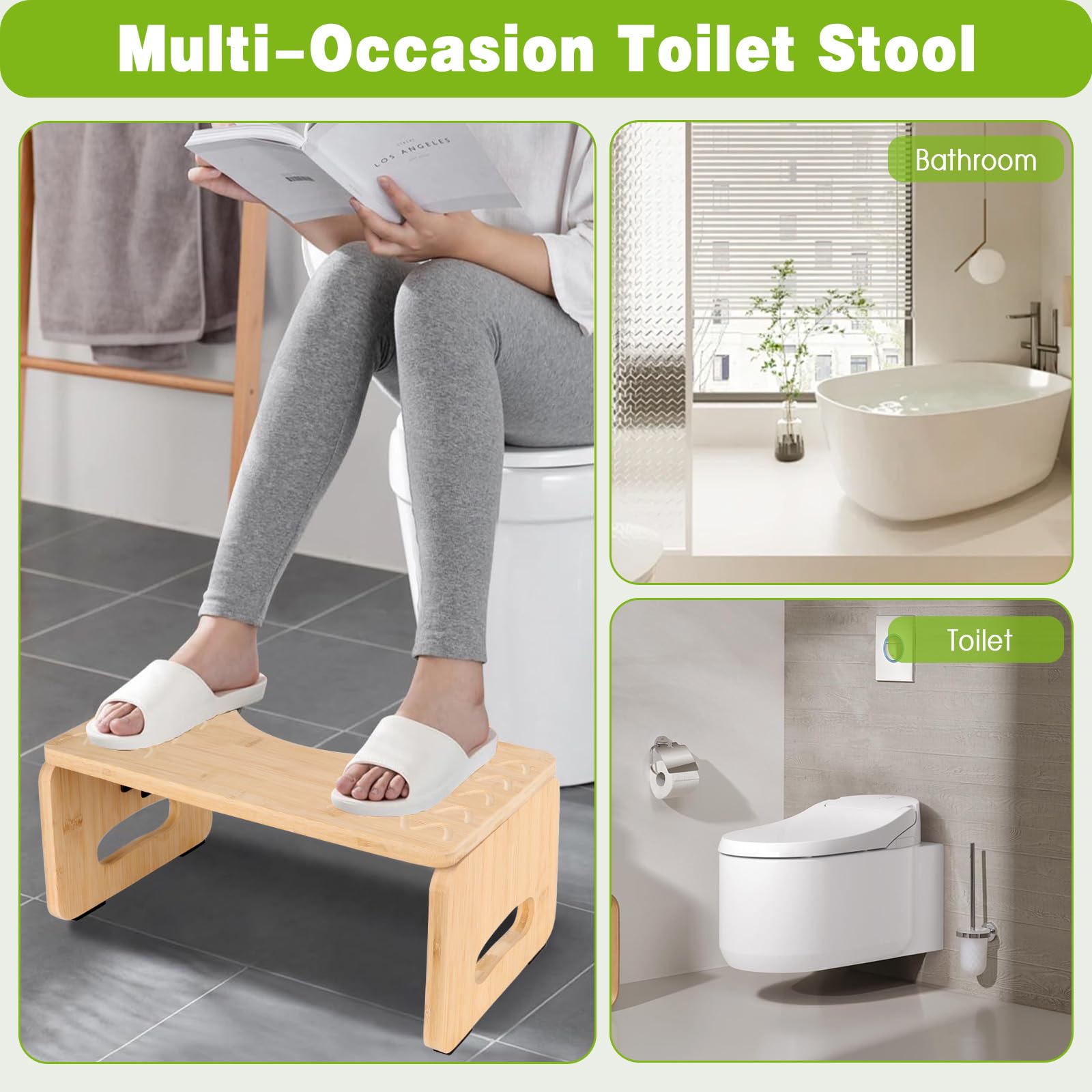 Sgabello per WC in Bambù, 18,5 cm Sgabello WC Pieghevole per Adulti Sgabello Portatile per WC per Adulti e Bambini Anti-Costipazione