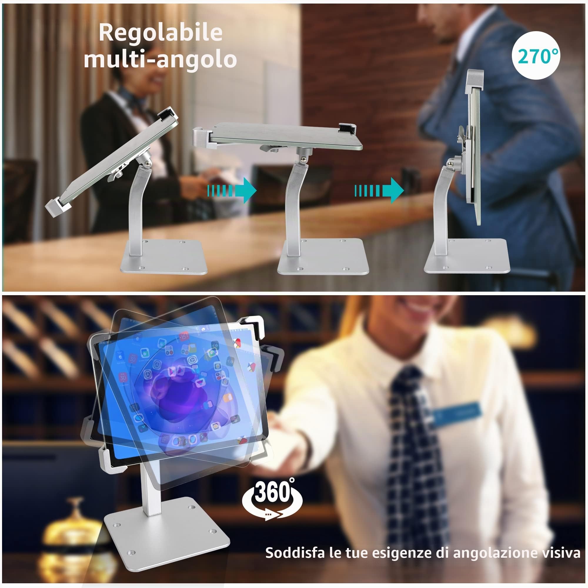 Oilcan Supporto Tablet Antifurto, Porta iPad Tavolo Sicurezza | Staffa Tablet Ristorante Esposizione [Rotazione 360° & Robustezza] per iPad, Galaxy Tab, E-Reader, Amazon Fire ecc (7-11")