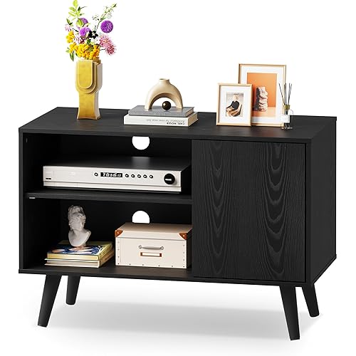 WLIVE TV Stand for 40 Inch TVs, Small Entertainment Center with Storage Cabinet, Mid-Century Modern TV Stands for Living Room and Bedroom, 32" TV Console, Black