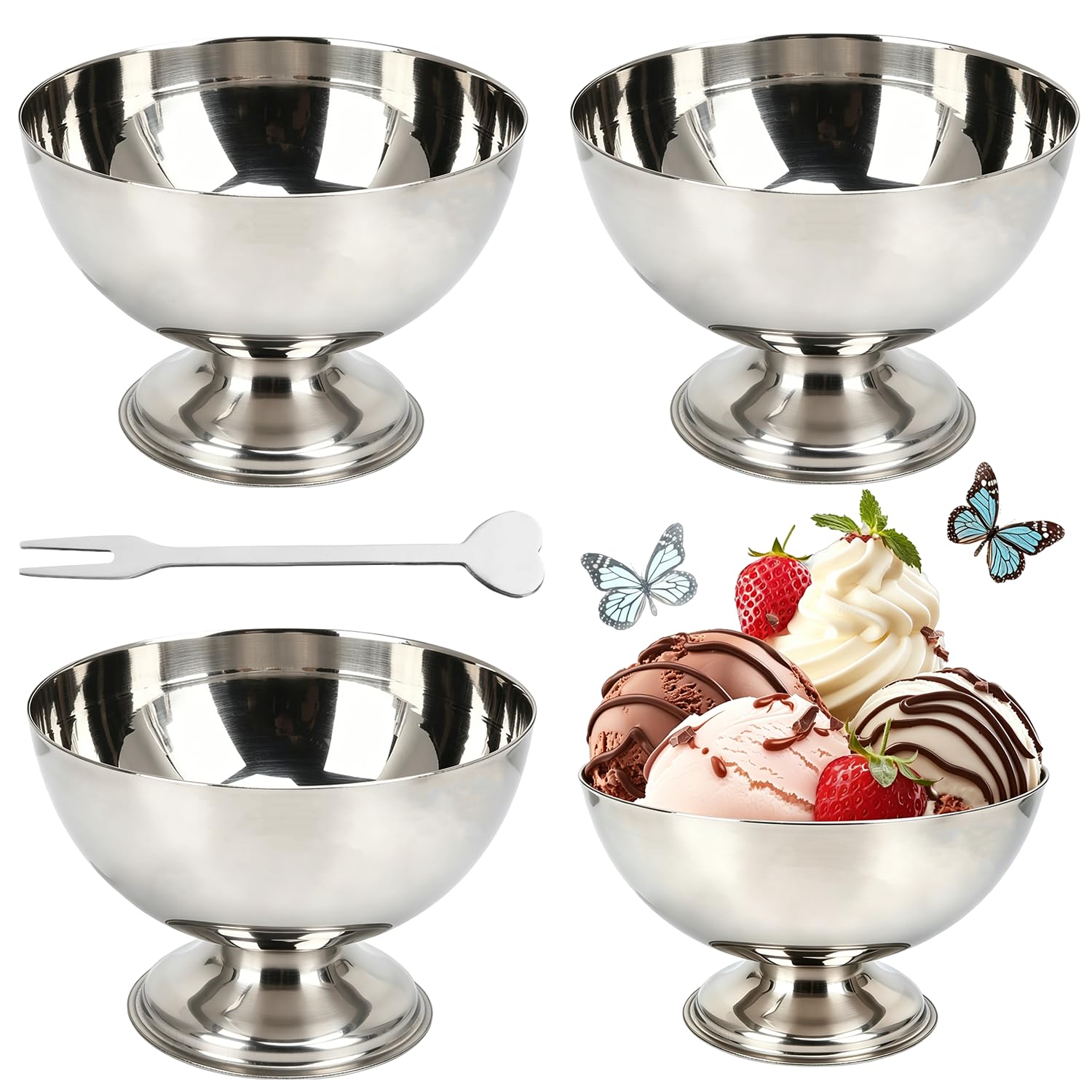 Coupes à glace incassables en inox 200ml, fini les verres brisés pour vos desserts