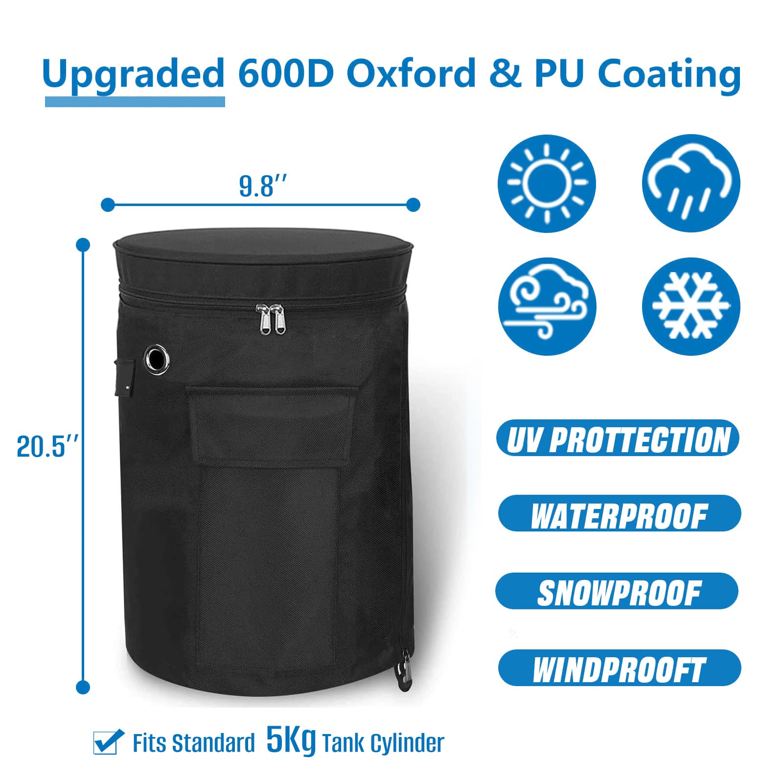 Housse Bouteille Gaz Propane SIRUITON - Imperméable, Anti-UV, Oxford 600D - Pour 11kg