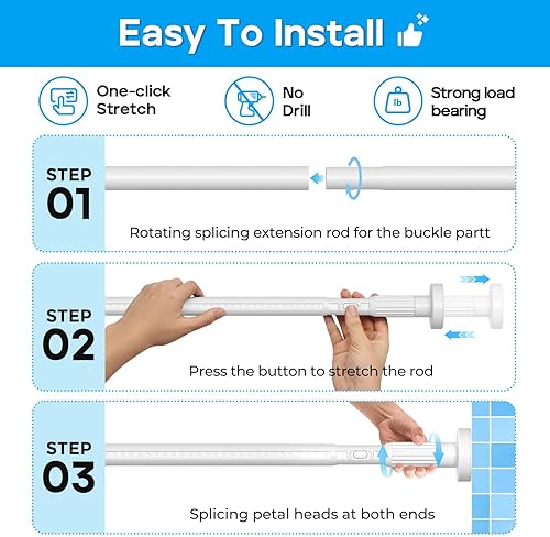 Miniatura 9 de Varillas de cortina de tensión blancas de 41 a 146 pulgadas, barras de cortina de patio extra largas para exteriores, sin perforaciones, varillas de
