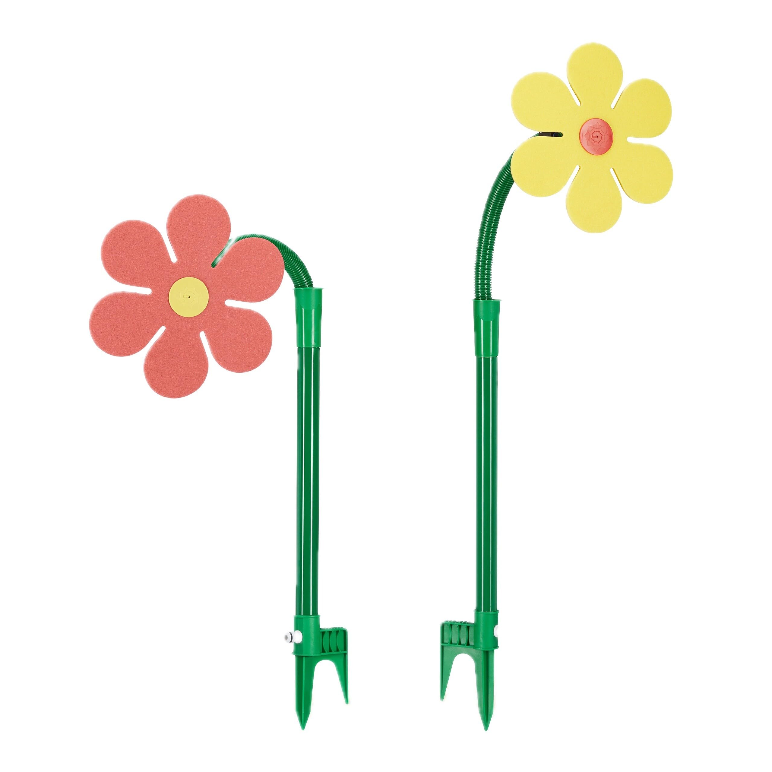 Relaxdays Fleur arroseuse lot de 2 arroseur jardin tuyau arrosage 6 mètres 360°C HxlxP: 105 x 28 x 28 cm, rouge/jaune