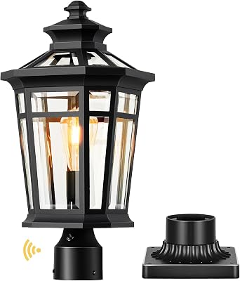 Large Dusk to Dawn Outdoor Post Light, 20H Black Outdoor Pole Light Fixtures, Anti-Rust Exterior Post Lantern Light with Pier Mount Base, 100% Aluminum Lamp Posts Outdoor Lighting, Hardwired