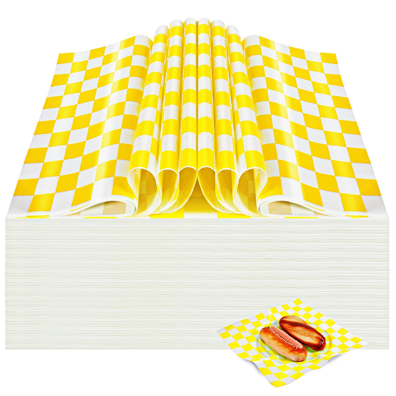 Colarr 1000 fogli di carta cerata, 38 x 38 cm, grandi fogli di carta da imballaggio a scacchi, per hamburger, pane, ristorante, barbecue, picnic (giallo)