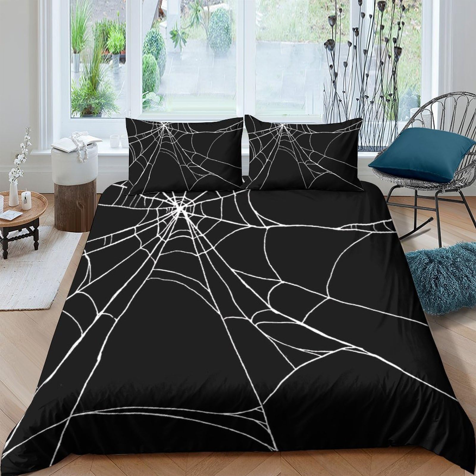 Ctjqhvkz Style-9 3D Printed Spider Web Fitted Sheet Microfiber Black Gothic Mattress Cover For Bedroom Dorm Decor Protection Single（135X200cm）