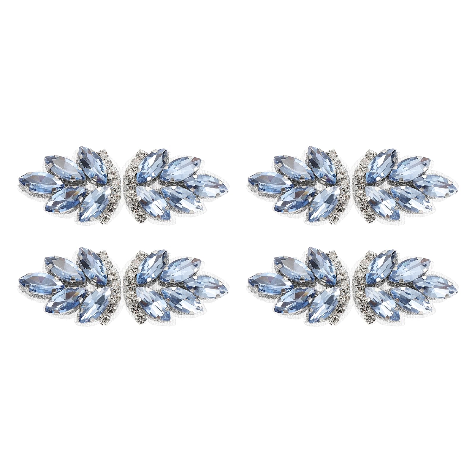 sourcing map 4Pcs Rhinestone Crystal Applique, Handmade Beaded Patches Sew on Patch Crystal Sewing Applique for Bridal Sash Wedding Dress Shoes Bags, Light Blue/Silver White