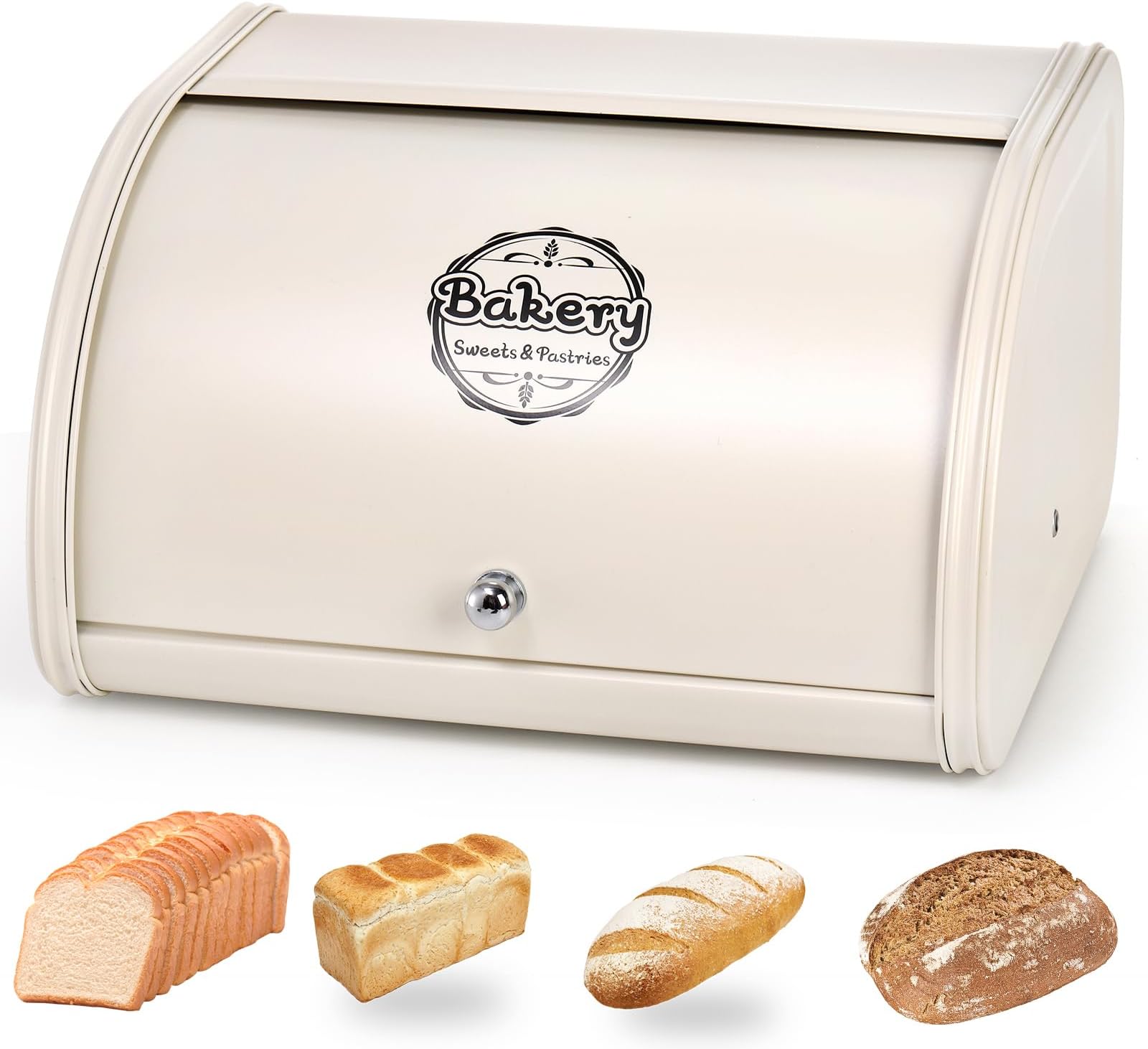 SOUJOY Countertop Bread Box, Bread Container for Kitchen, Vintage Metal Roll Top Bread Storage Holder, 1950s Farmhouse Rustic Baking Dispenser Bin for Dry Food Save, 11.8" L x 10" W x 6.7" H