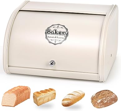 SOUJOY Countertop Bread Box, Bread Container for Kitchen, Vintage Metal Roll Top Bread Storage Holder, 1950s Farmhouse Rustic Baking Dispenser Bin for Dry Food Save, 11.8" L x 10" W x 6.7" H