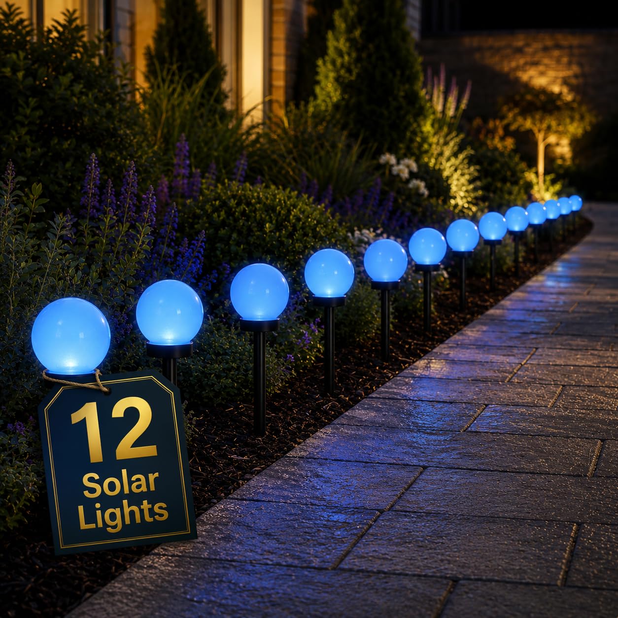 Garden Mile White 12 Solar Globe Stake Lights Blue Outdoor Garden Path Lights