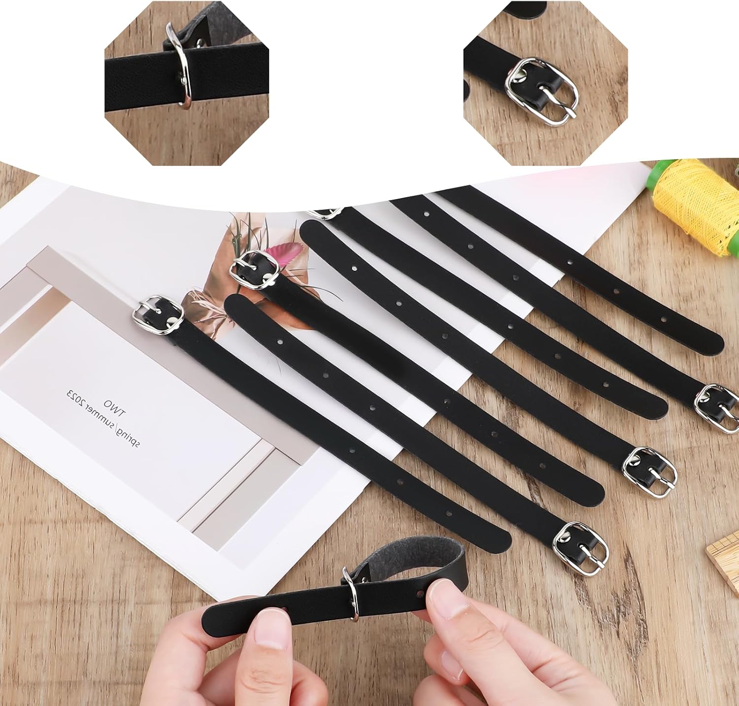 10PCS PU Leather Luggage Tag Straps, Black Leather Luggage Tag Loops with Metal Buckle, Adjustable Luggages Belt Strap for Name Tags, ID Cards and Bag Accessories