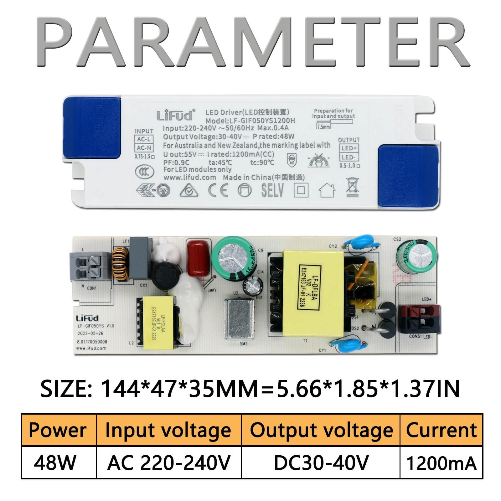 Transformador de potencia LED serie 5.6W-23.4W 28W-60W AC220-240V LED ignífugo de unidad de aislamiento(42W 1050mA)