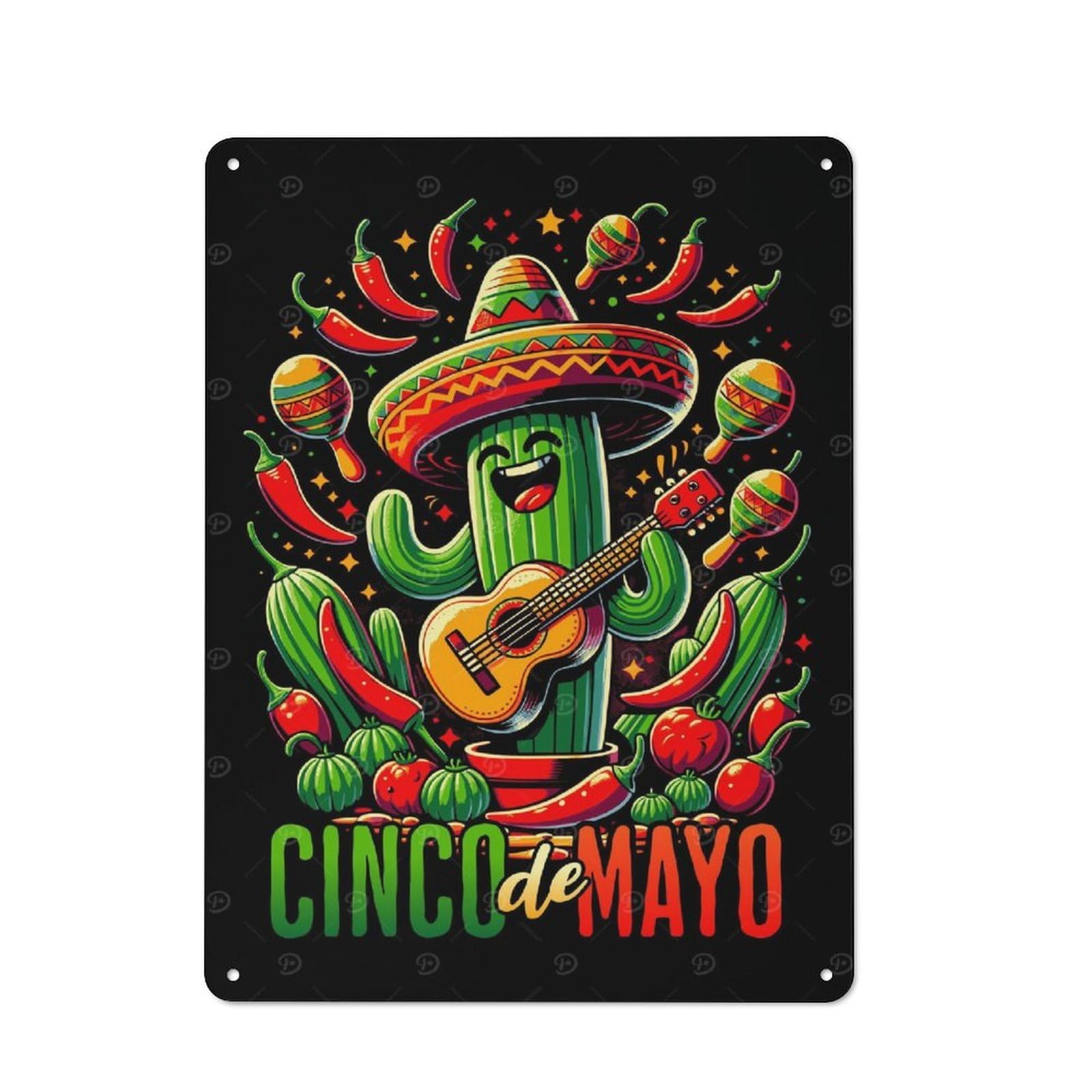 Junmoney Cinco De Mayo Tin Sign With Design 40X30cm, Outdoor Room Porch Wall Decor For Greenhouse, Garden Room, Cafe Or Entryway