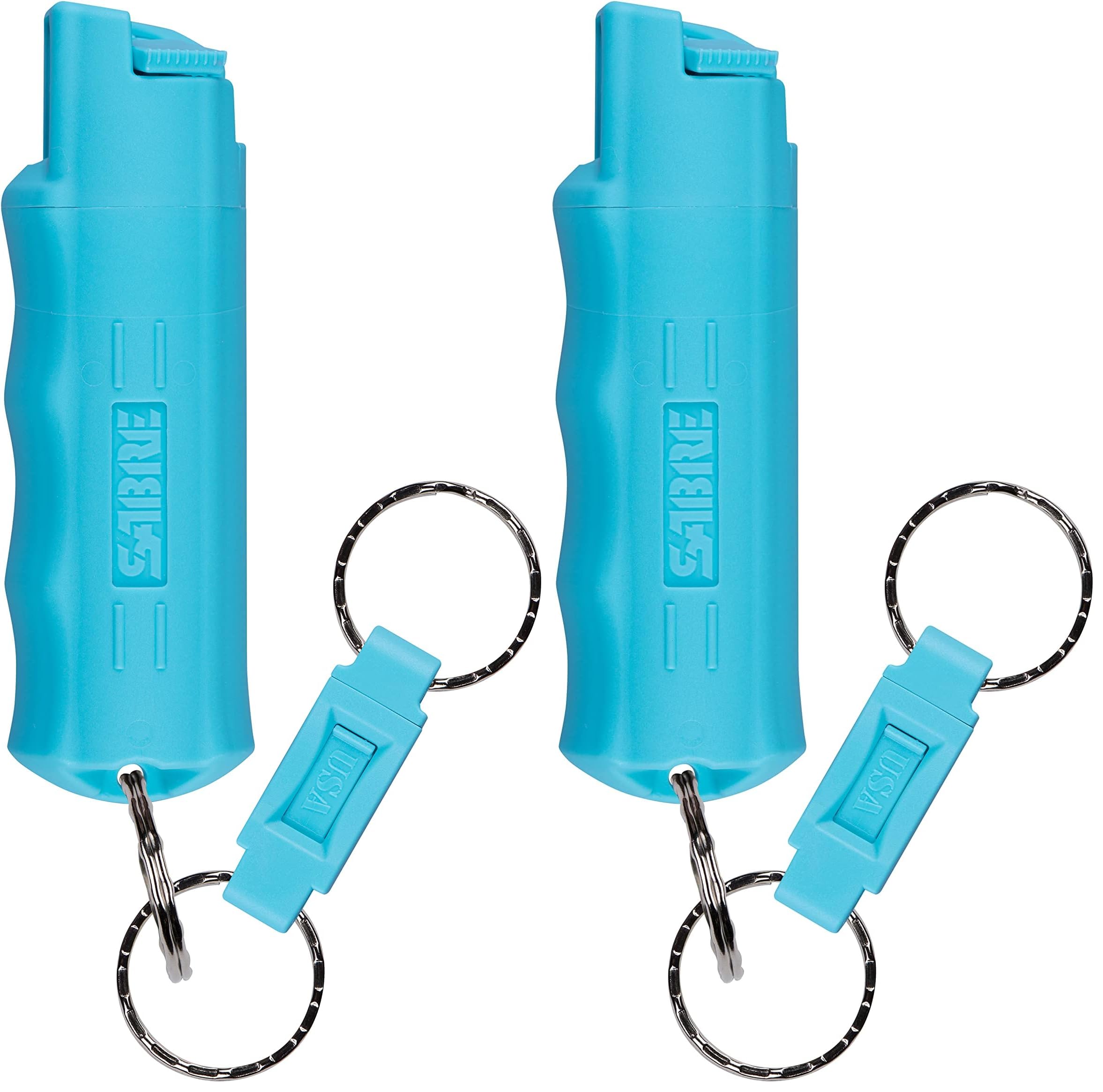 Sabre Pepper Spray with Quick Release Keychain for Self Defense – Maximum Police Strength OC Spray with UV Marking Dye, Twist Lock Safety, Finger Grip, 10‑Second Spray, 14‑ft Range, Made in USA