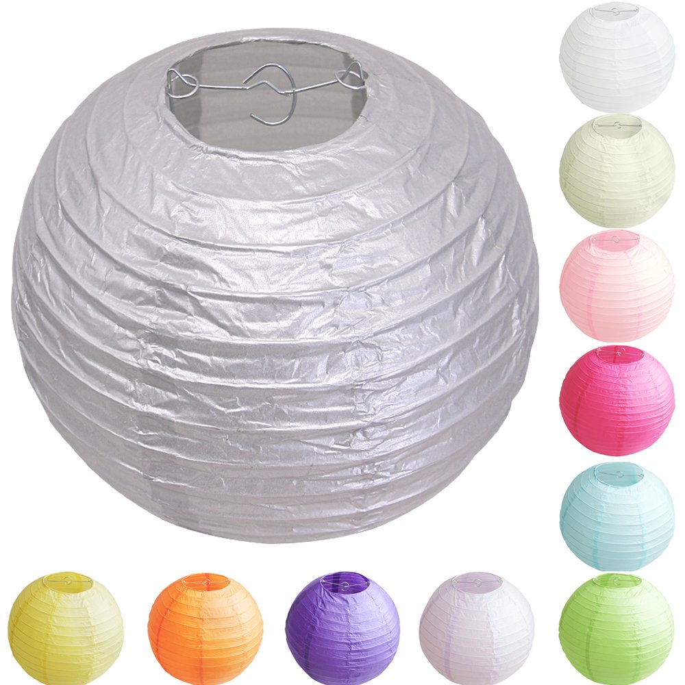 Tissue Paper Round Lanterns LampShade Lamp Shade Wedding Birthday Party Decoration | Metal Silver, 8"(20cm) |