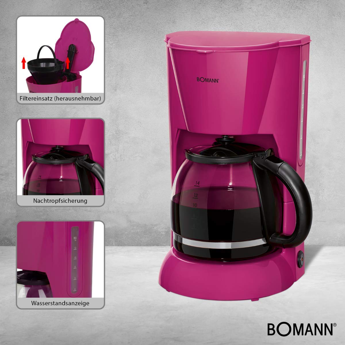 Machine a Café - Cafetiere - Expresso - Bomann KA183CB - Cafetière - 900 Watts - 1,5 Litres - Avec protection anti-goutte - Interrupteur marche/arrêt avec voyant - Blanc