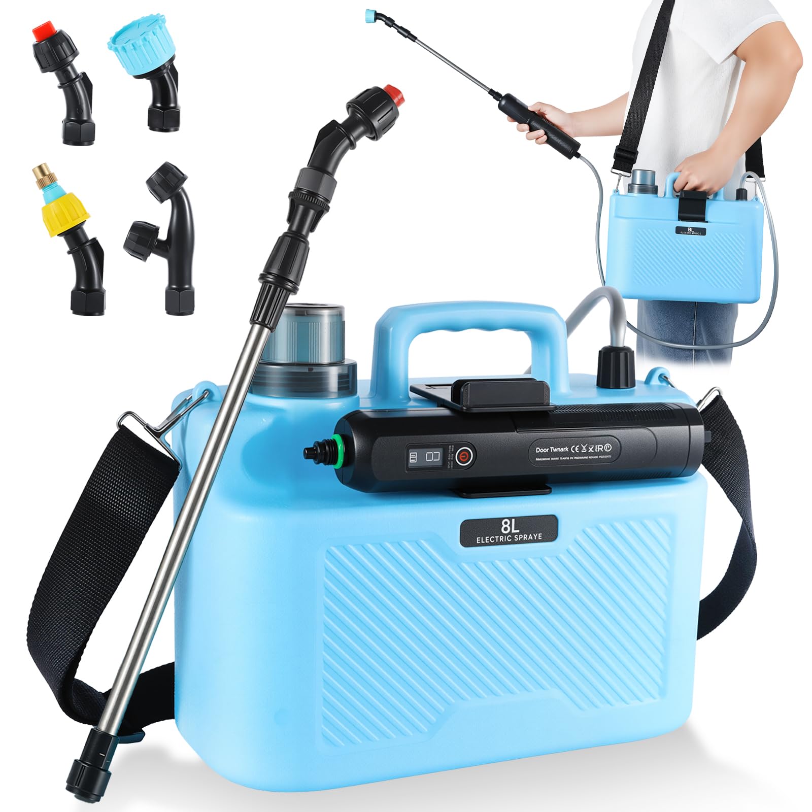Photo 1 of 2 Gallon Electric Garden Sprayer, Battery Powered Pump with 6 Spray Modes, 4 Durable Nozzles, USB Rechargeable, Retractable Wand & Adjustable Strap for Lawn Garden Weed Control