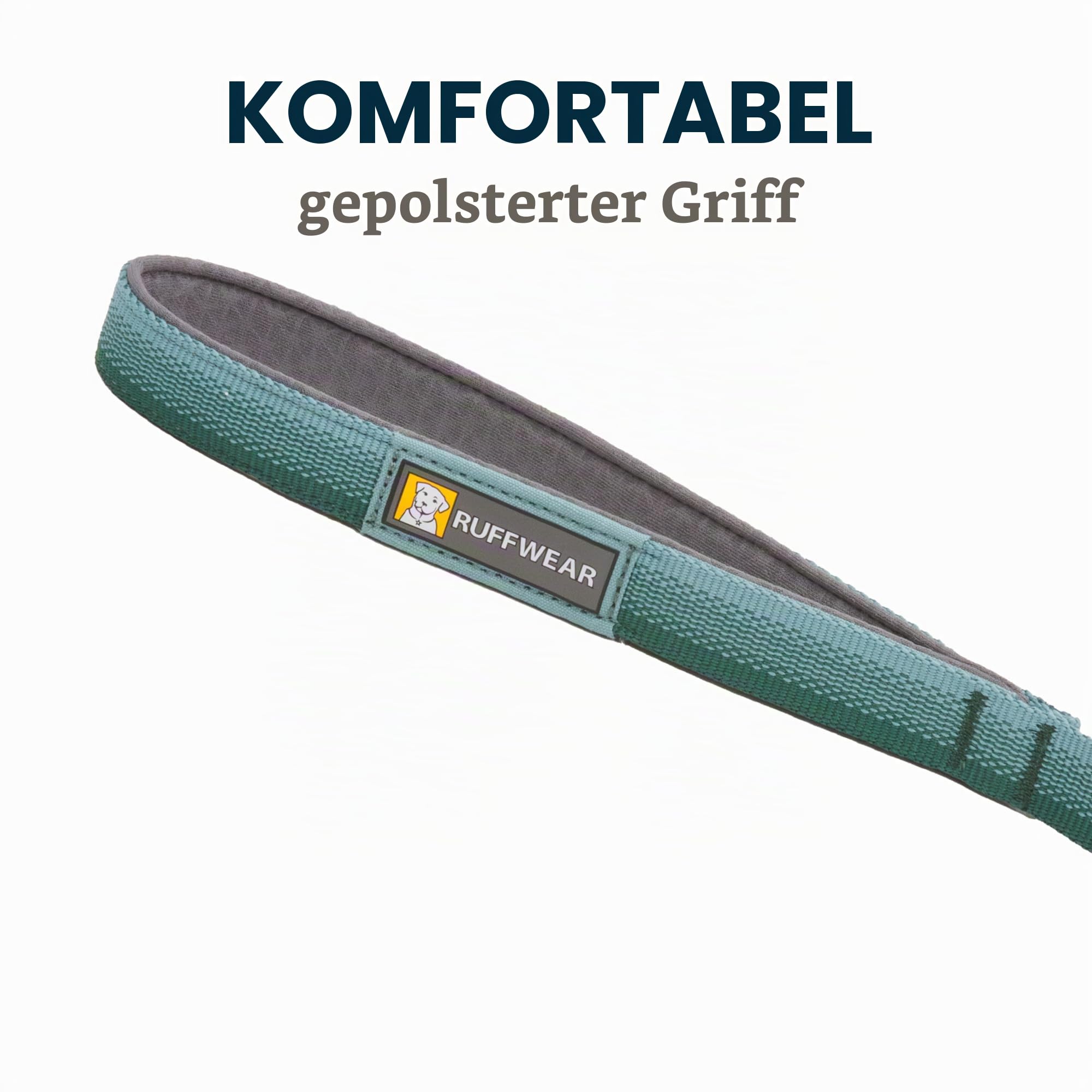 RUFFWEAR Front-Leine, leicht, 1,5 m, Starke Leine mit gepolstertem Griff und sicherem drehbarem Crux-Clip, kompaktes, flaches Tubelok-Gurtband, River Rock Green