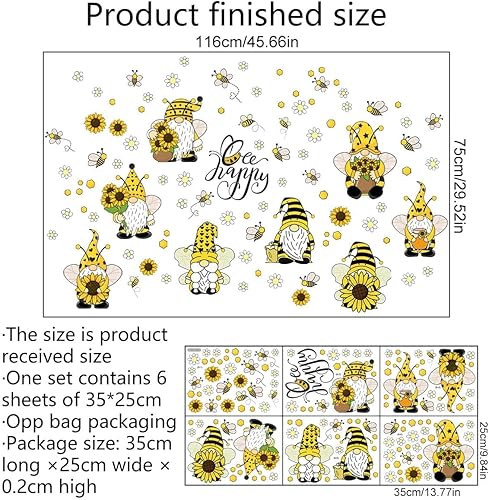 Miniatura 6 de 45.66 x 29.52 pulgadas, calcomanías de pared de gnomo de abeja de primavera, calcomanías de pared de gnomo de abeja, calcomanías de pared extraíbles