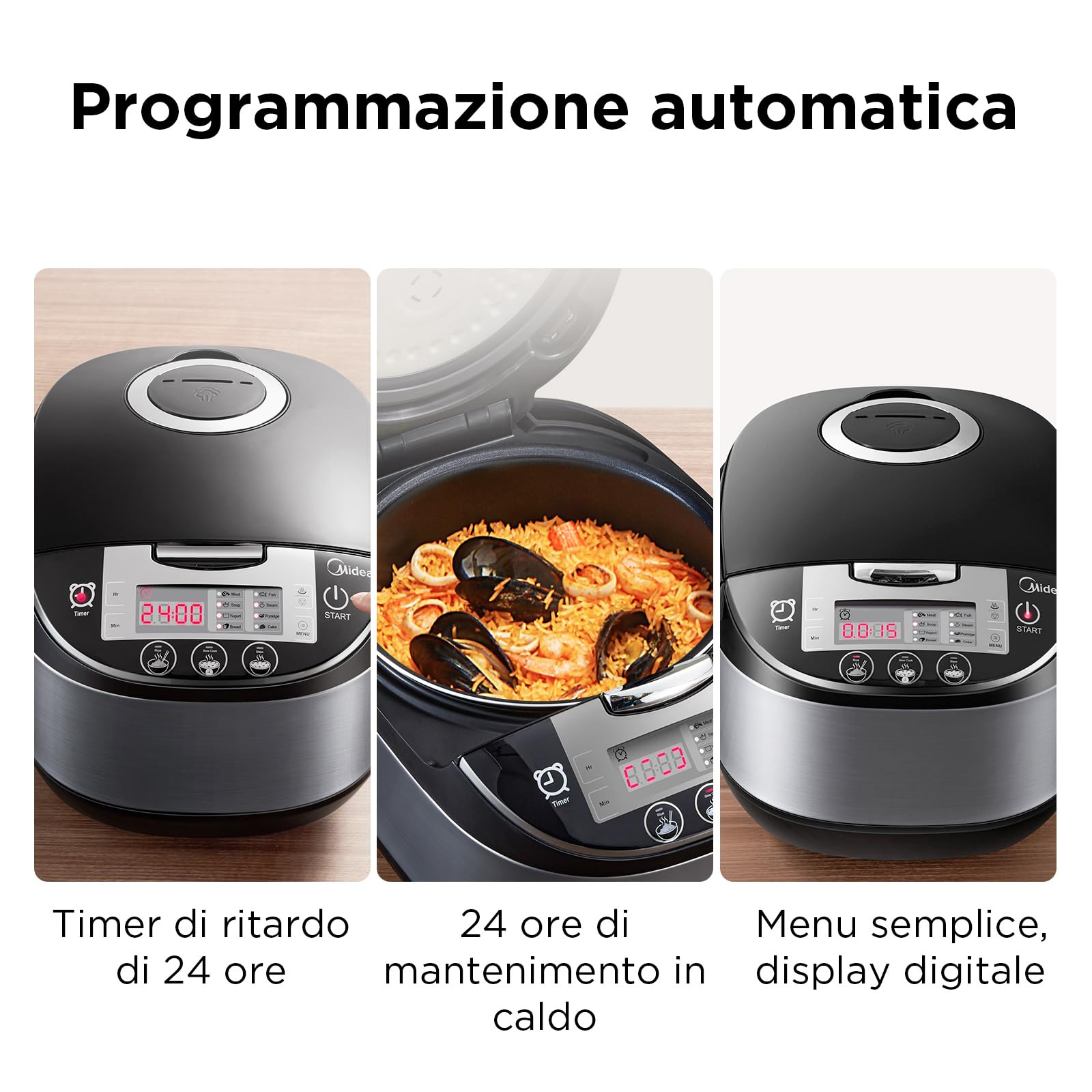Midea Cuociriso, multicooker con 11 programmi, Rice Cooker da 1,8 l a 10 persone, fornello lento con vapore, pentola interna di alta qualità, funzione di mantenimento del calore, timer, tecnologia a 6