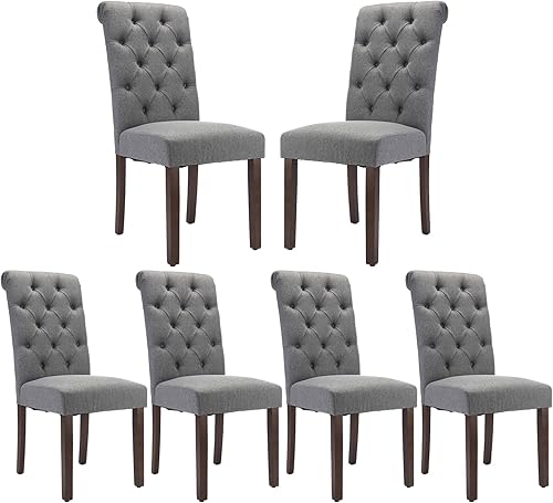 Miniatura 24 de COLAMY Juego de 4 Sillas de Comedor Capitoné, Sillas de Comedor Parsons de Acento Tapizadas en Tela Elegante para Cocina con Patas de Madera Maciza