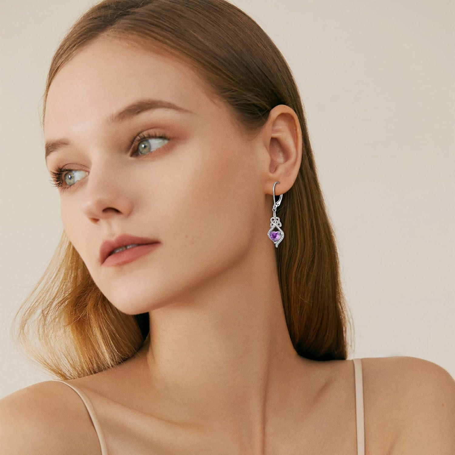 Irish Celtic Knot Earrings for Women 925 Sterling Silver Dangle Drop Infinity Leverback Earrings with Birthstone Good Luck Jewelry Gifts for Women Her - Image 2