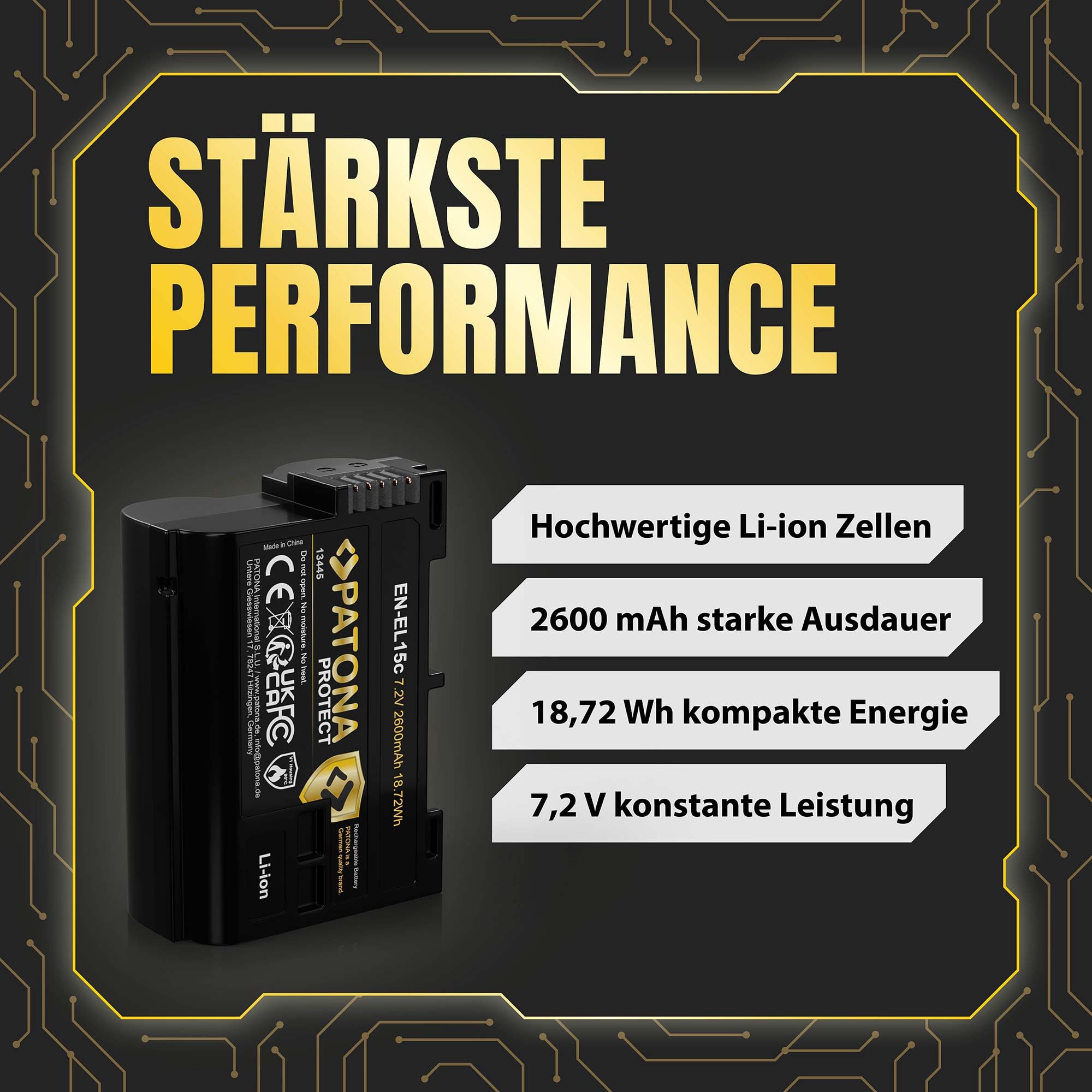 PATONA 2X Protect Akku Ersatz für Nikon EN-EL15c EN EL15b EL15 2600mAh 7.2V