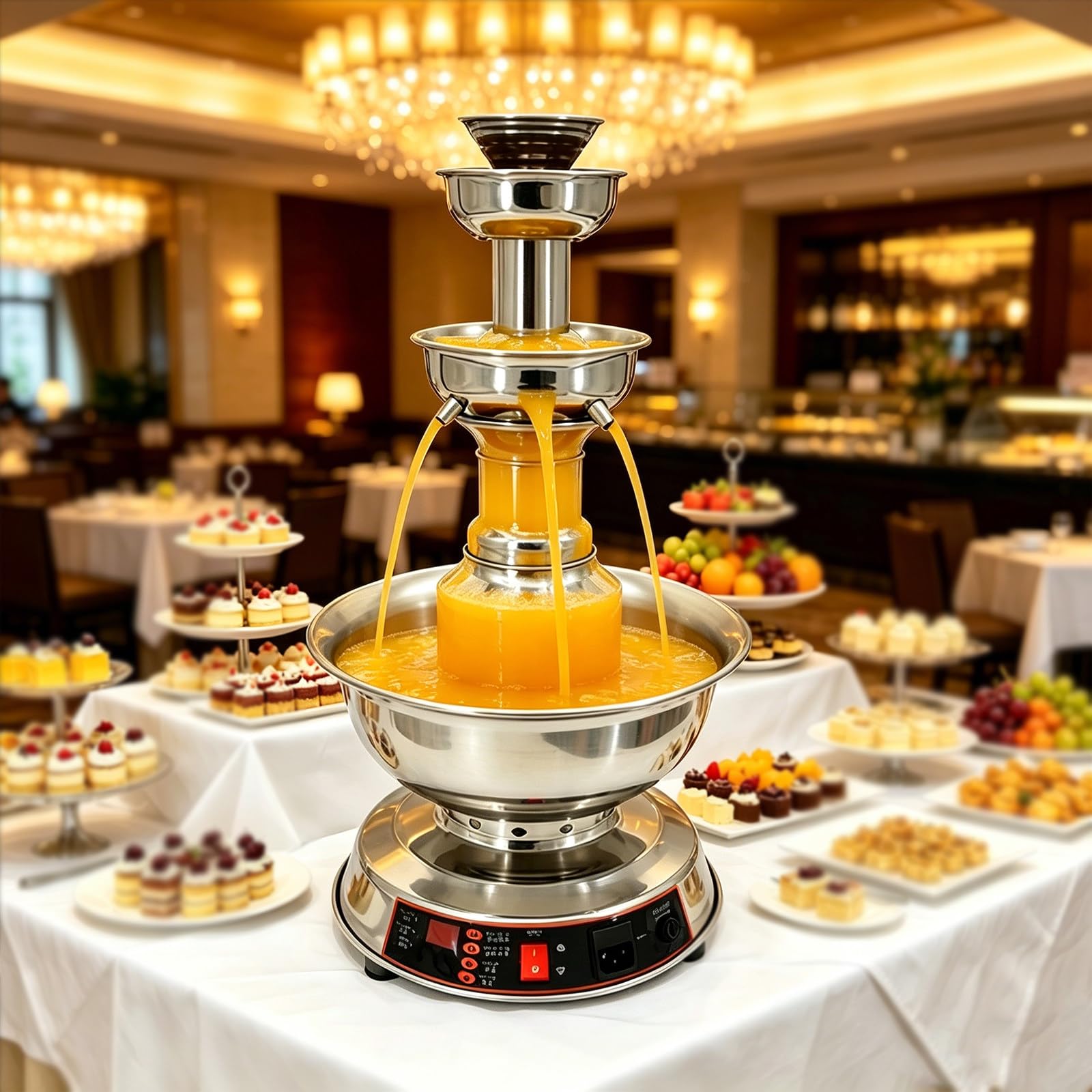 MINEYCHCEY Beverage Fountain 3-Tier 3.5L, Champagne Fountain for Parties Electric Dispenser with Pump, Stainless Steel Punch Fountain for Buffet
