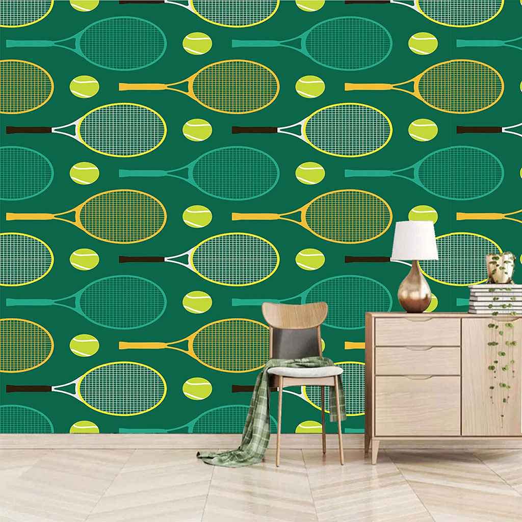 Papier peint photo 3D raquette de tennis verte toile autocollante géante 400x280 cm salon