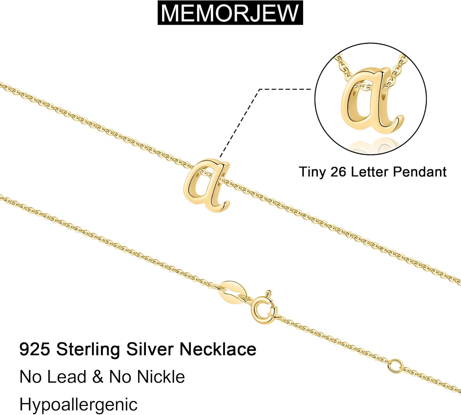 Memorjew 925 Sterling Silver Initial Necklace for Women s, Dainty Hypoallergenic Cursive Initial Necklace for Women s Jewelry Gifts - Image 2